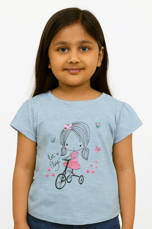 Girls Printed T Shirt Blue