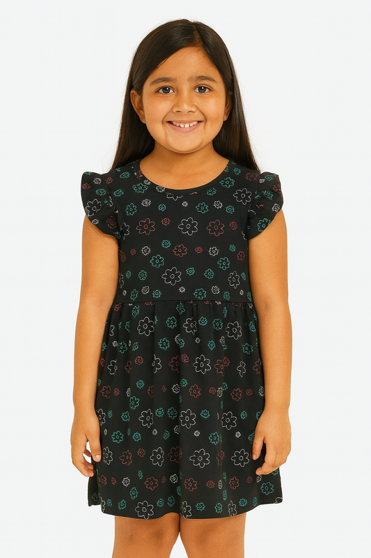 Girls Black AOP Dress
