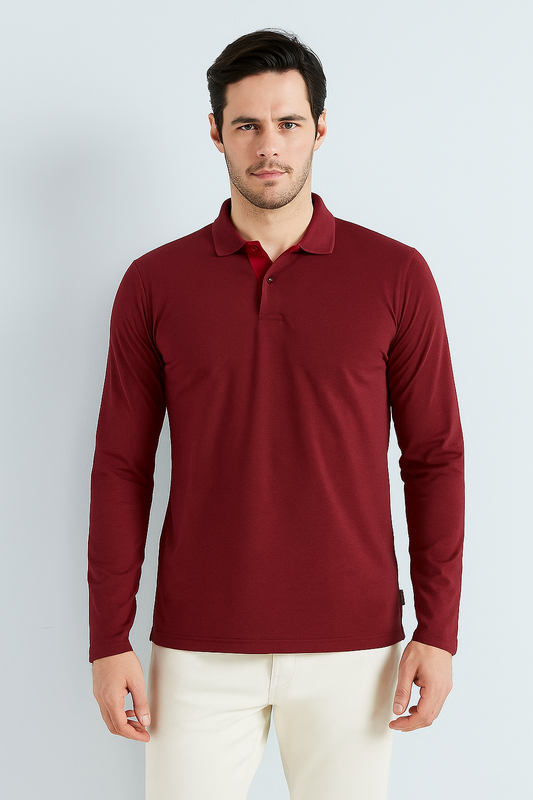 Mens Long Sleeve Winter Polo | Brown