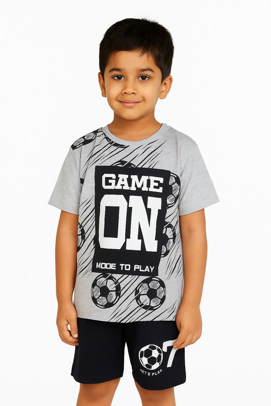 Boys Printed Shorty Set |  Grey Navy