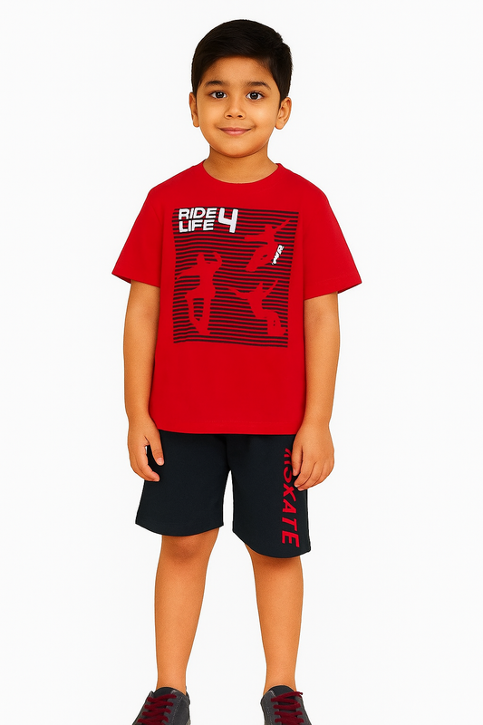 Boys Printed Shorty Set | Red