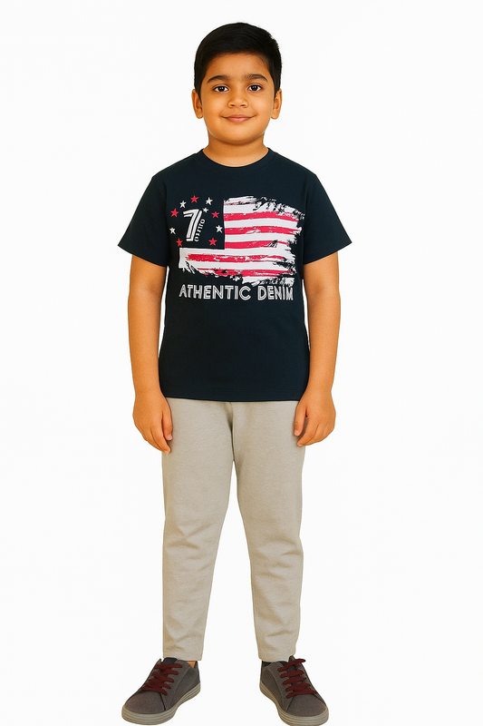 Boys Printed Navy Charcoal Pyjama Set