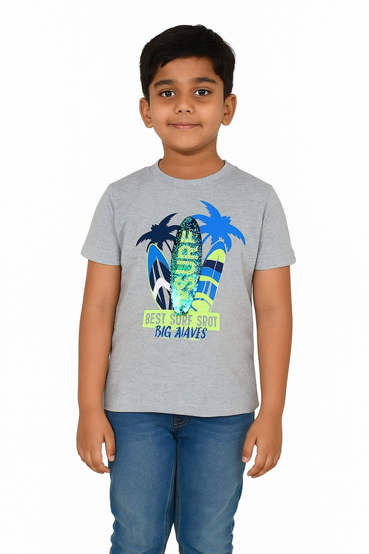 Boys Printed n Sequin T Shirt Grey Melange
