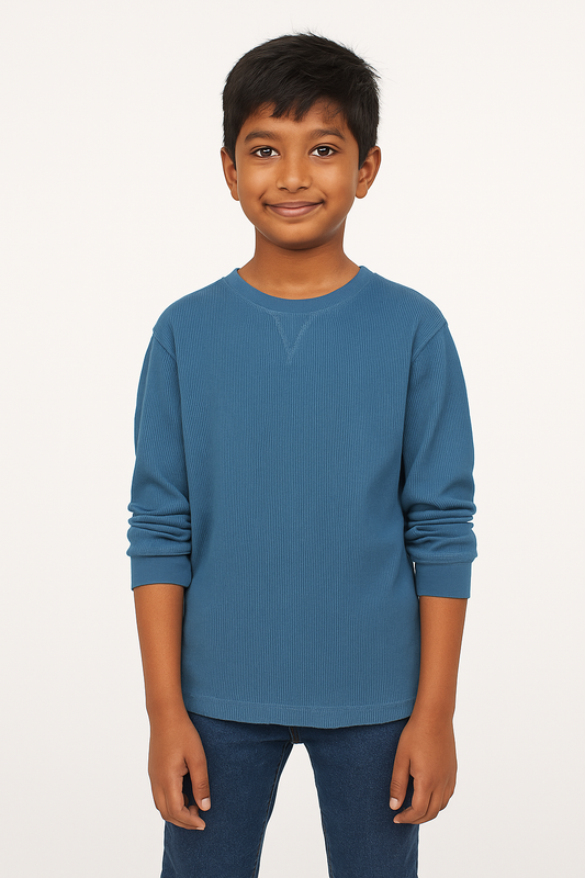 Boys Textured Denim Blue T Shirt