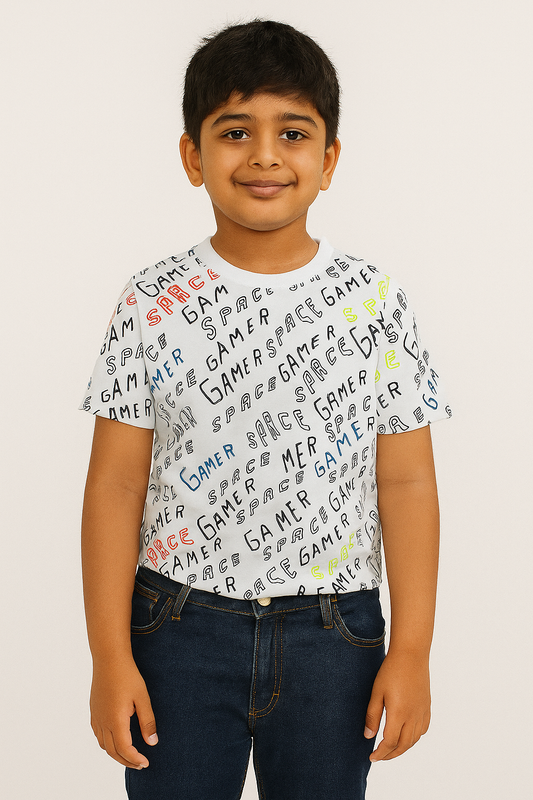 Boys Printed T Shirt | Light White