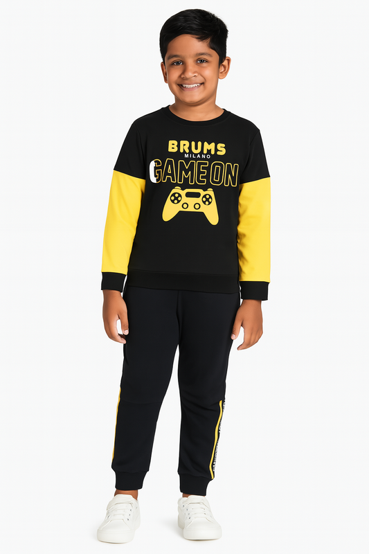 Boys Black Outer Wear Sets Sweatshirt And Jogger