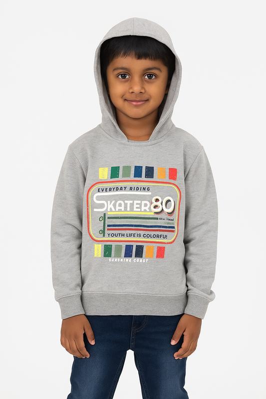 Boys Printed Pullover Sweatshirt With Hoodie