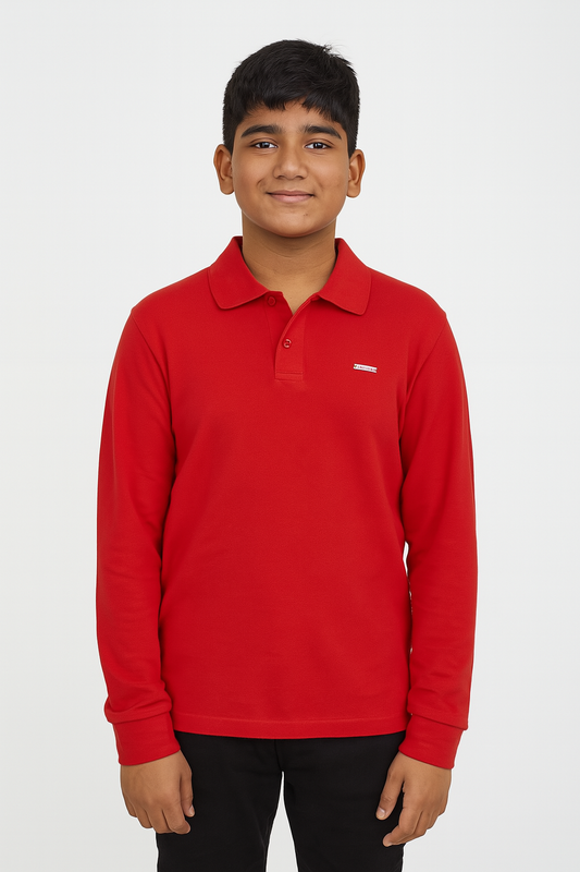Boys Long Sleeve Collar T Shirt Red