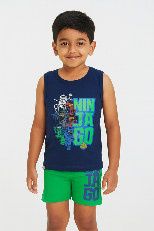 Boys Printed 2 Pcs Sets Navy