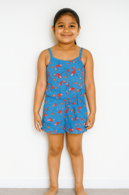 Girls Printed Blue AOP Dungaree