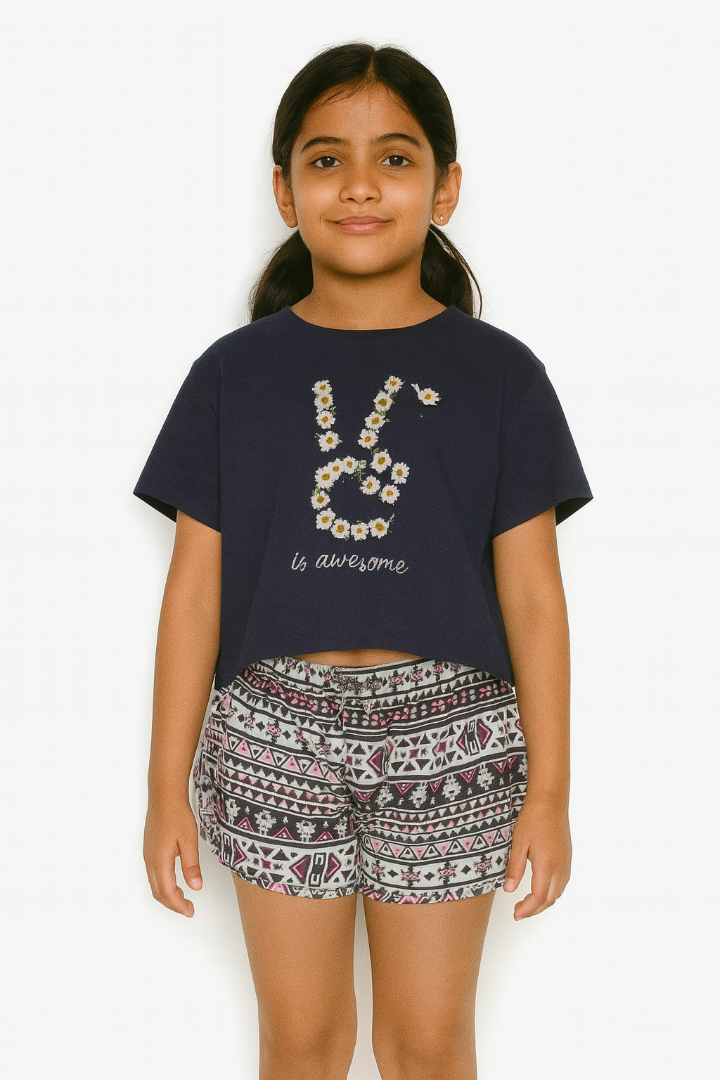Girls White Aop Viscose Woven Shorts