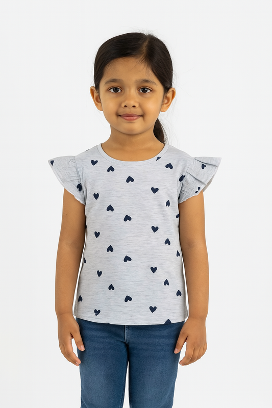 Girls Printed Grey Top