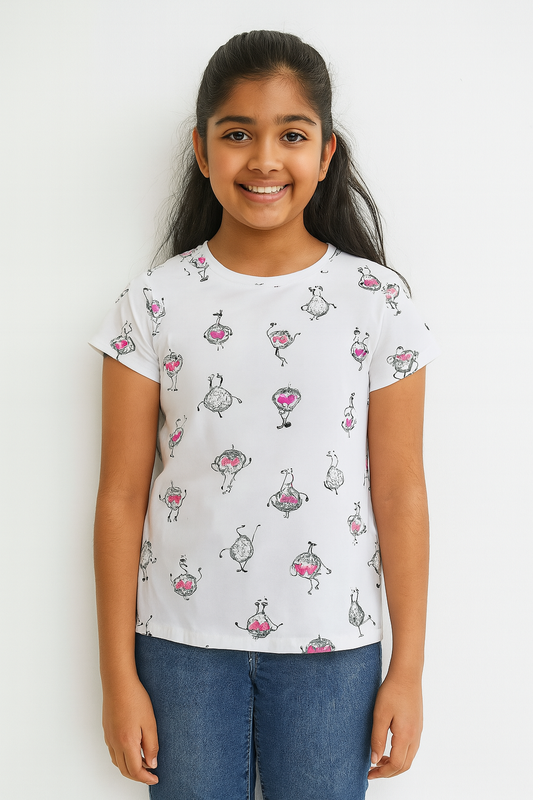 Girls Printed T Shirt White