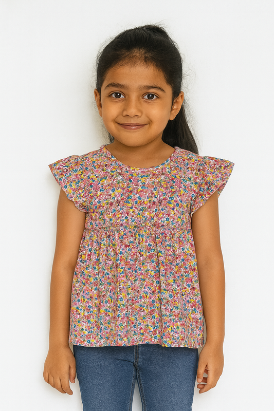 Girls Flared Pink AOP Top