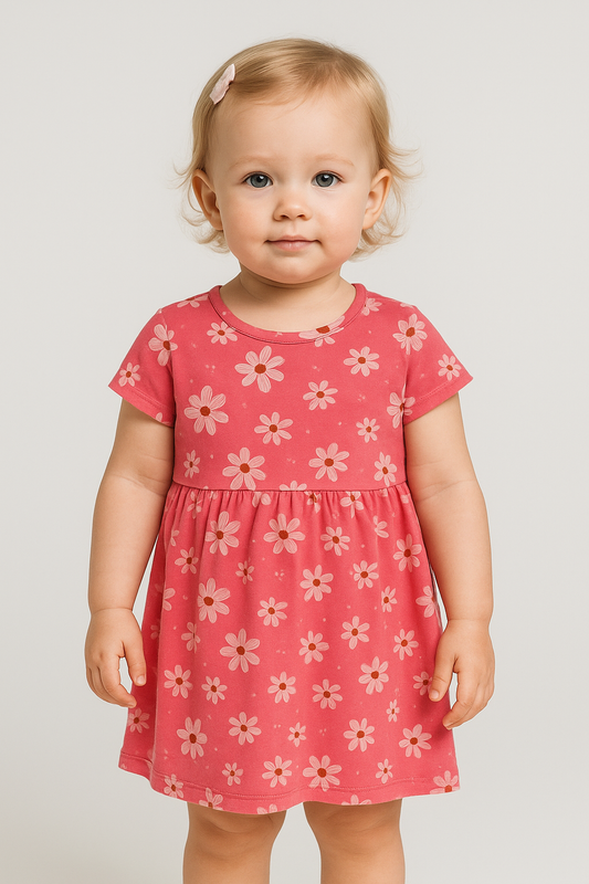 Baby Girls Pink Flower Viscose Dress
