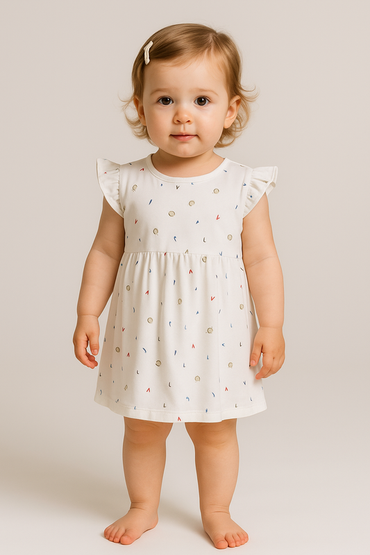 Baby Girls White Aop Knit Dress