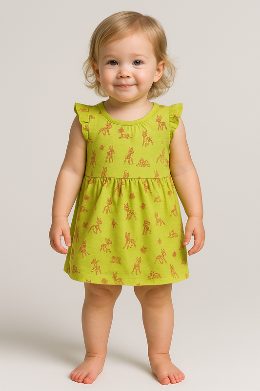 Printed Baby Girls Sleeveless Dress Yellow AOP