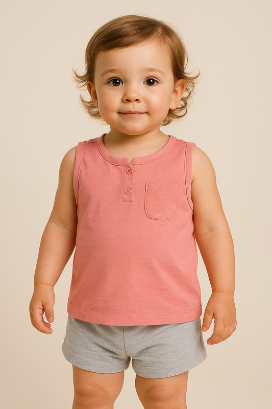 Baby Sleeveless Slub Knit T Shirt Dark Pink