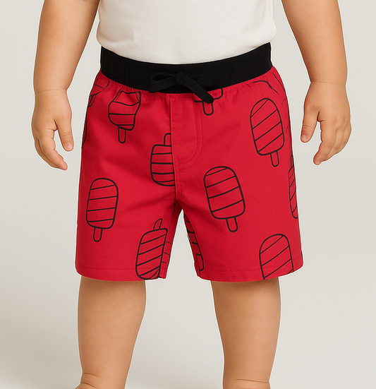 Baby Boys Red Woven Shorts
