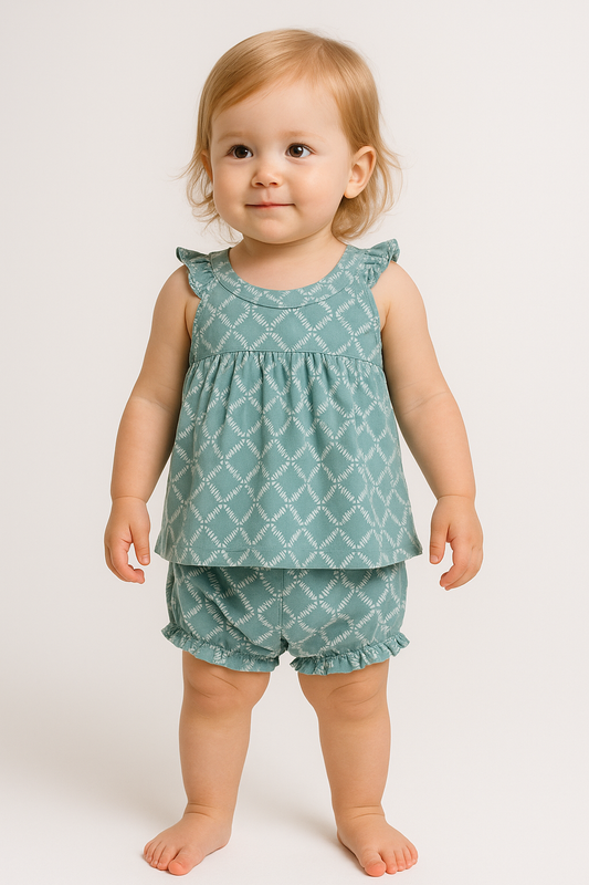 Baby Girls Green Aop Shorty Set