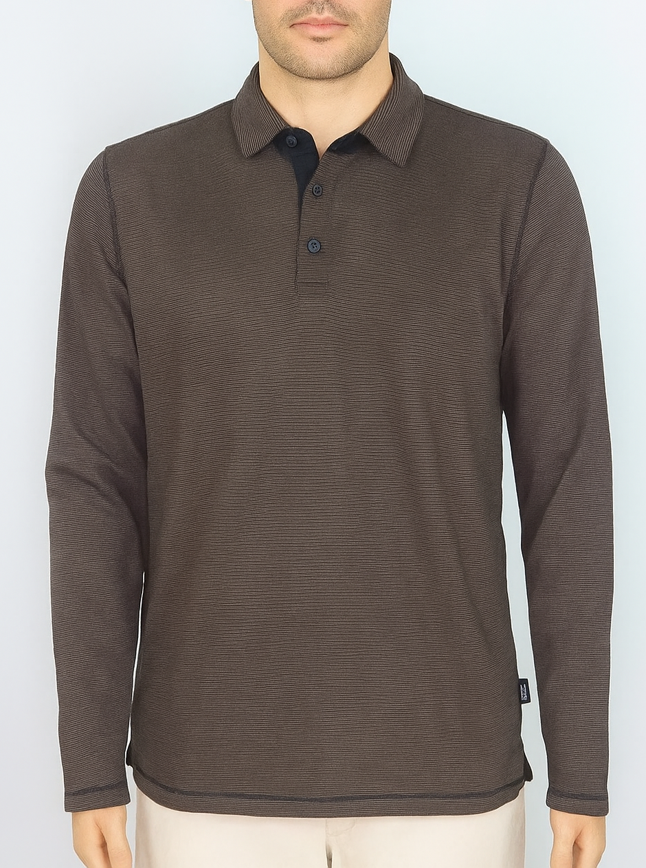 Mens Long Sleeve Winter Polo | Brown