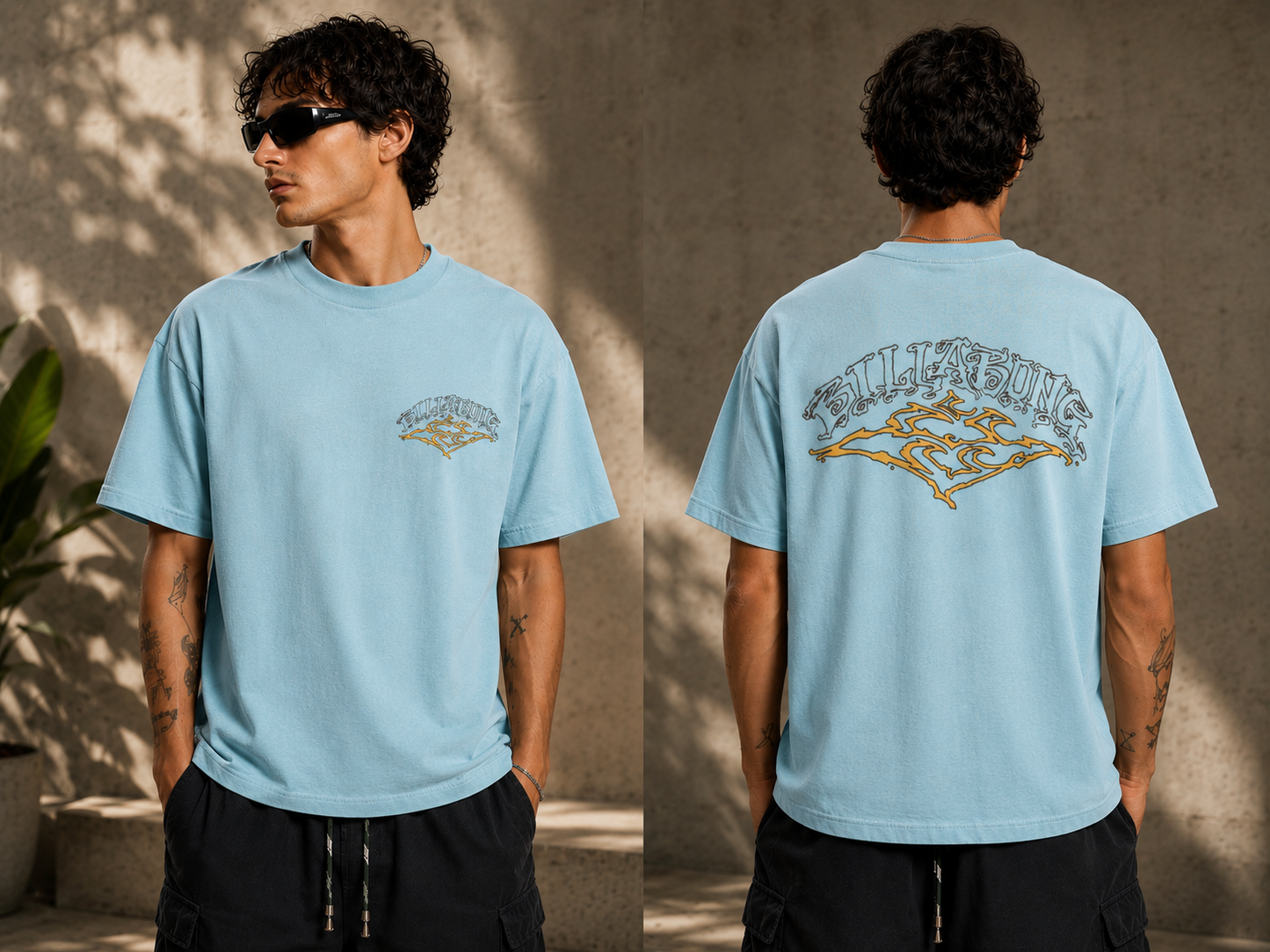 Mens Printed Aqua T-Shirt