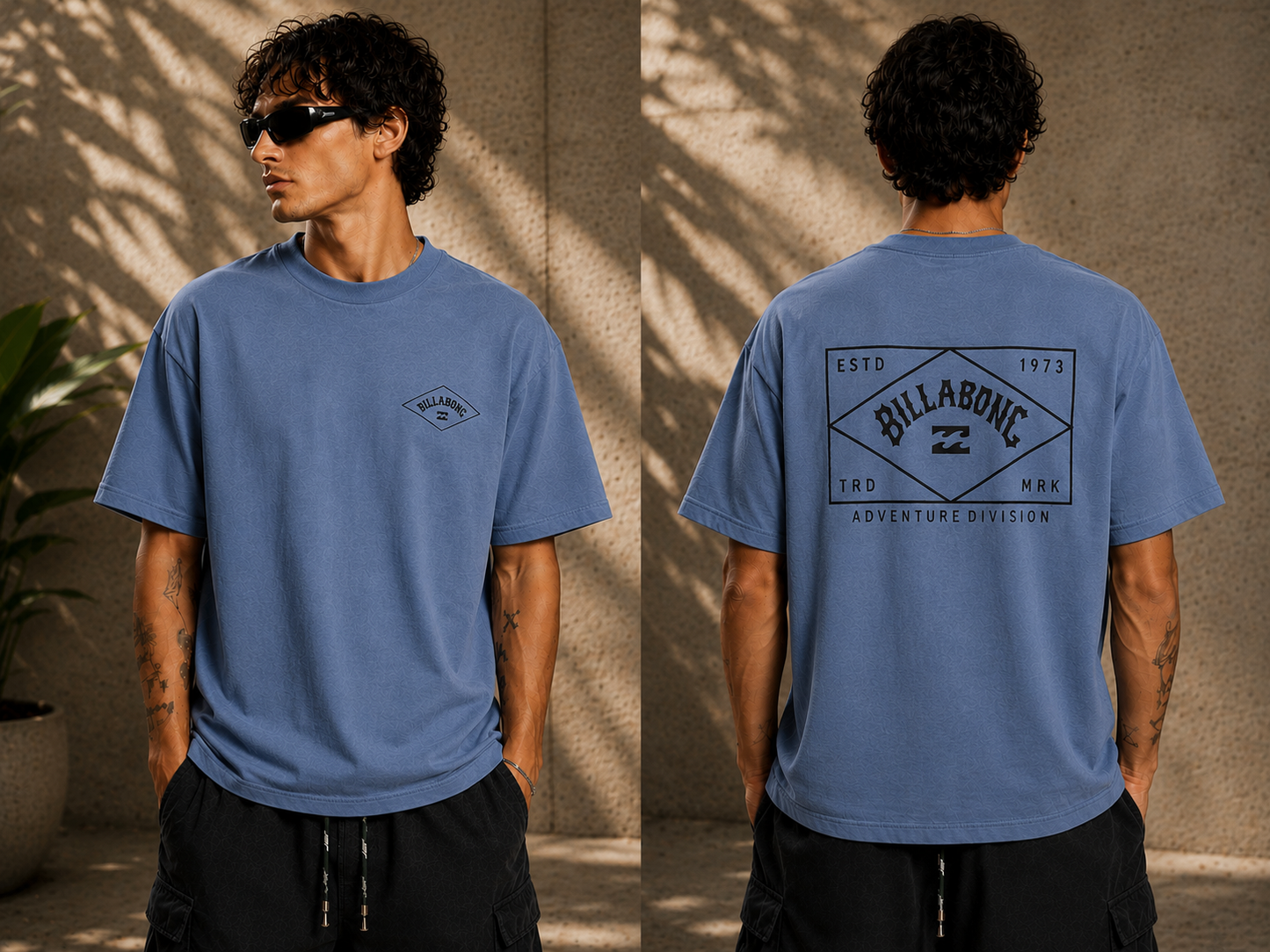 Mens Printed Mid Blue T-Shirt