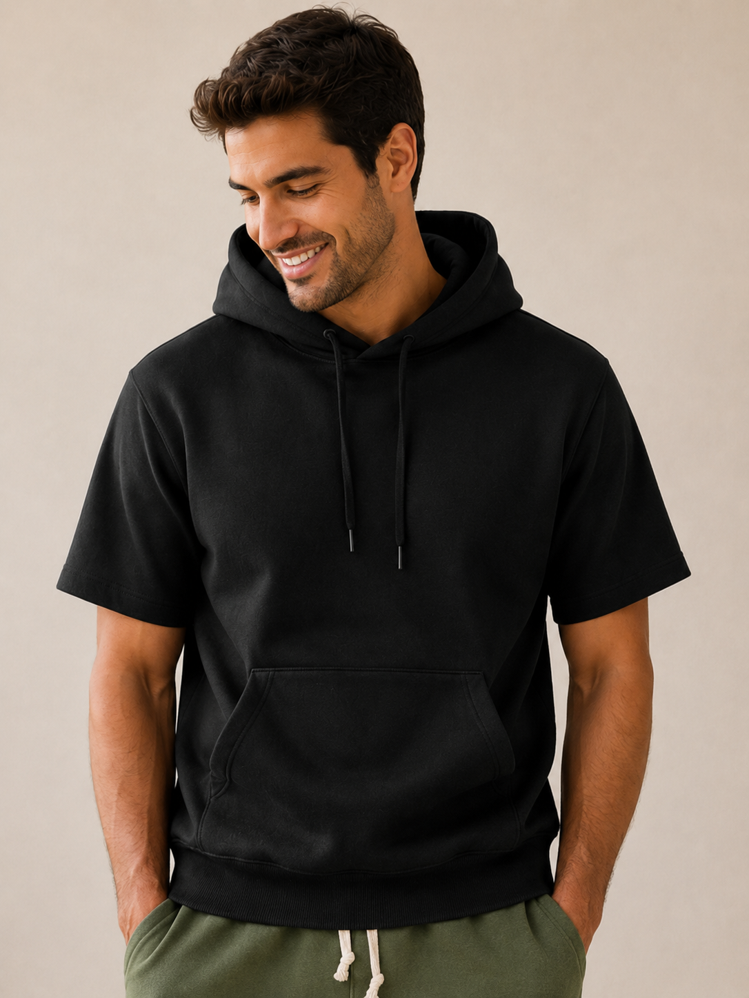 Mens French Terry Hooded Black Sweatshirt