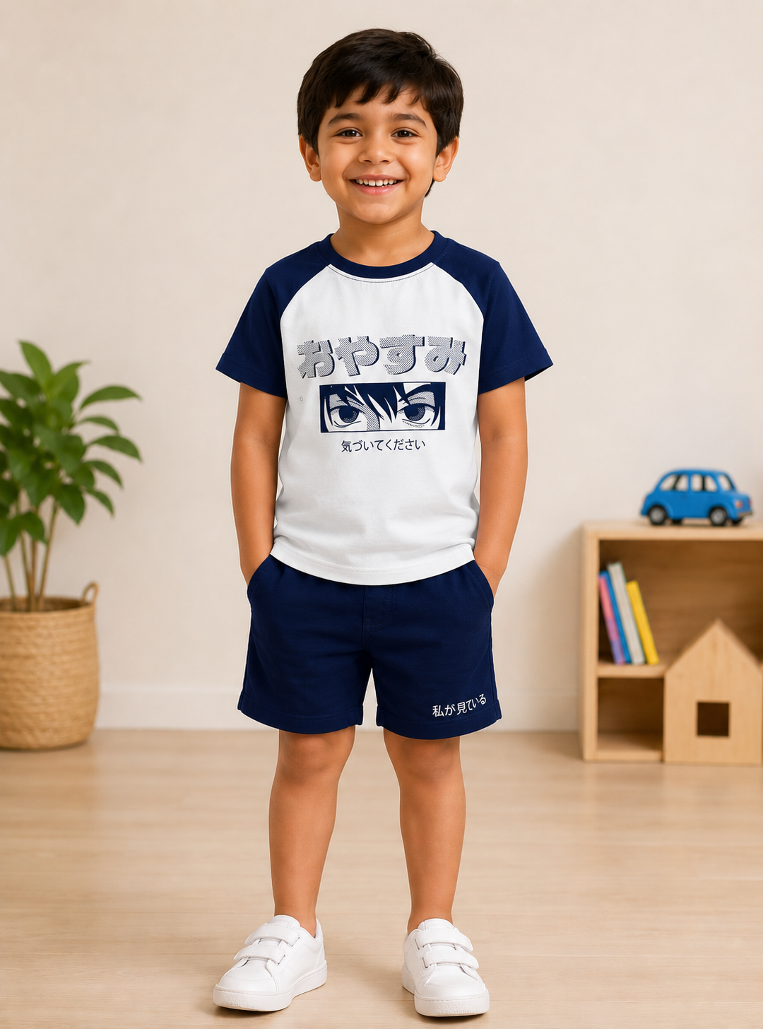 Boys Anime Printed Shorty Set