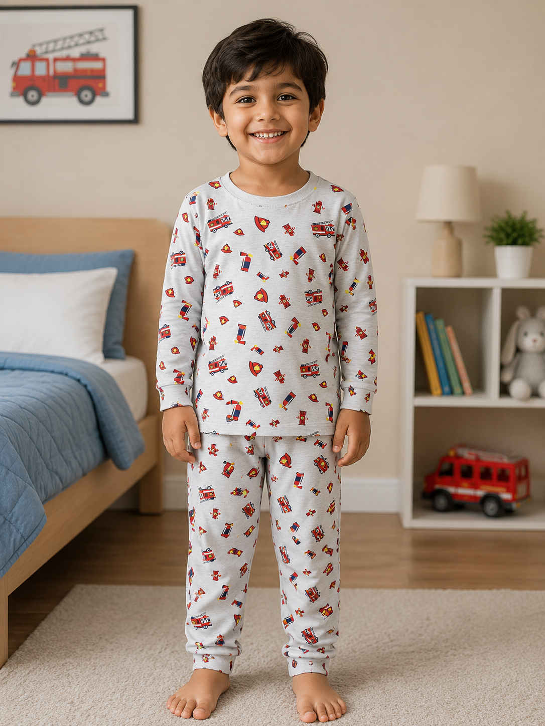 Boys Printed Grey Pyjama Set