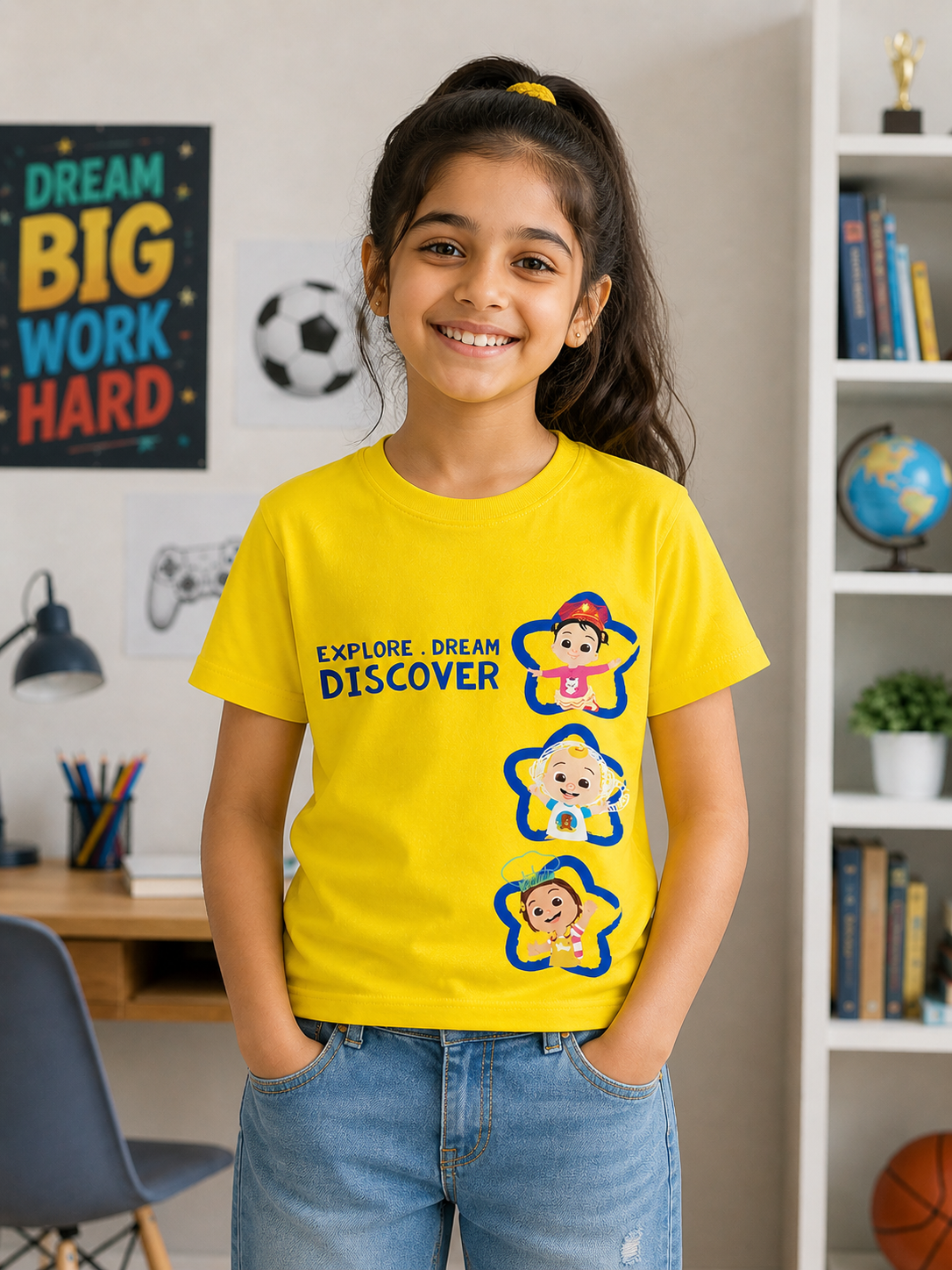 Girls Yellow Printed T-Shirt