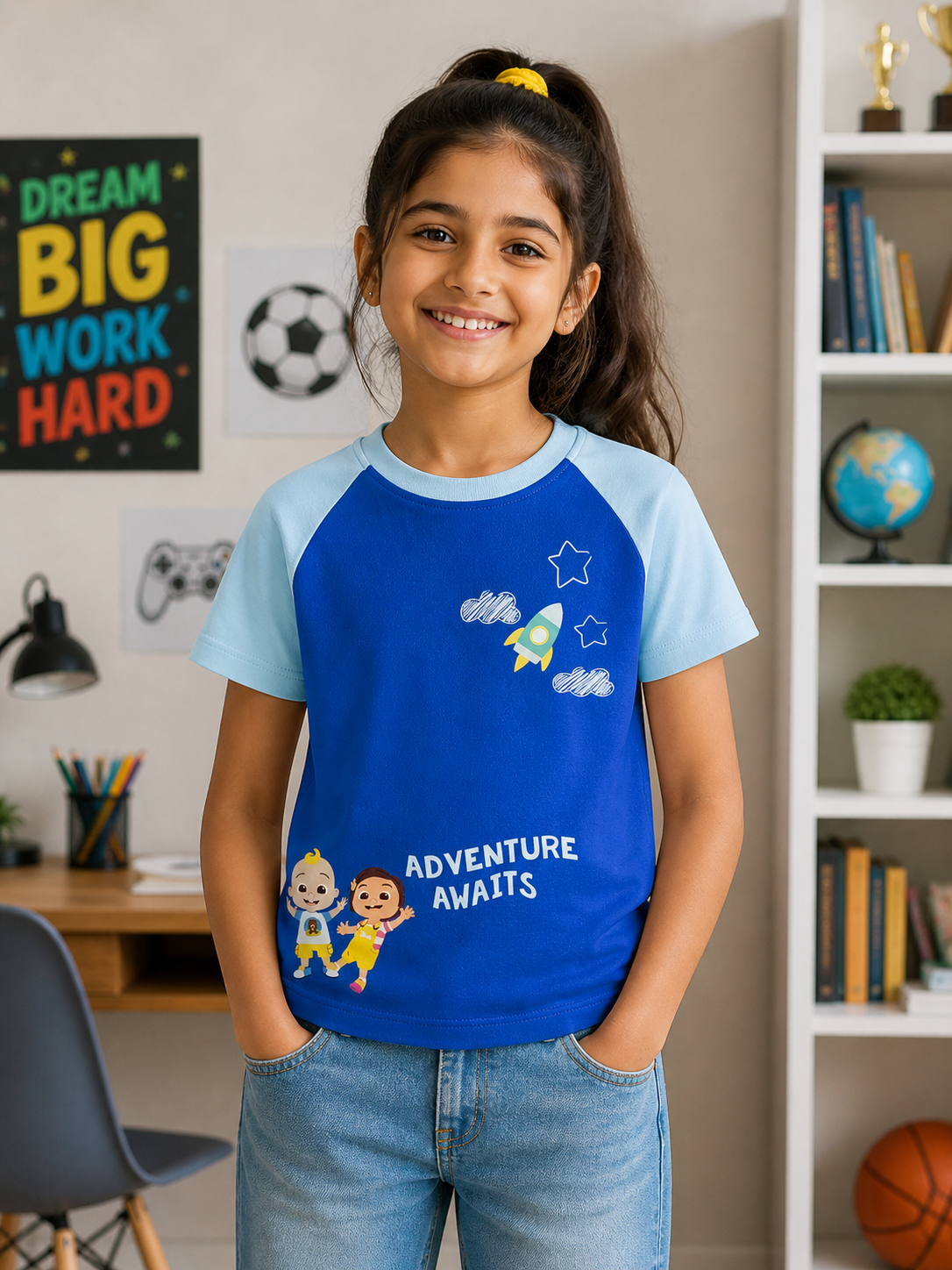 Girls Blue Printed T-Shirt