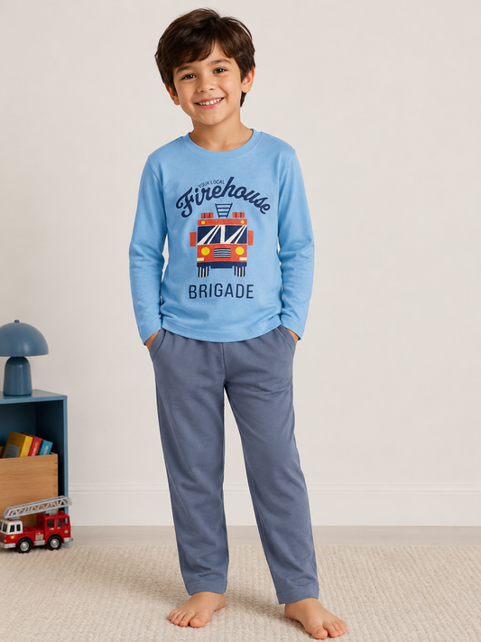 Boys Printed Blue Pyjama Set