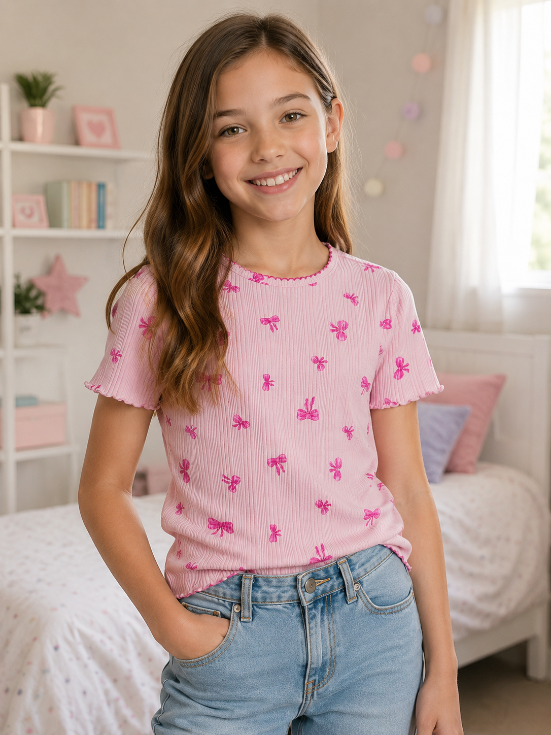 Girls Drop Needle Short Sleeve Top