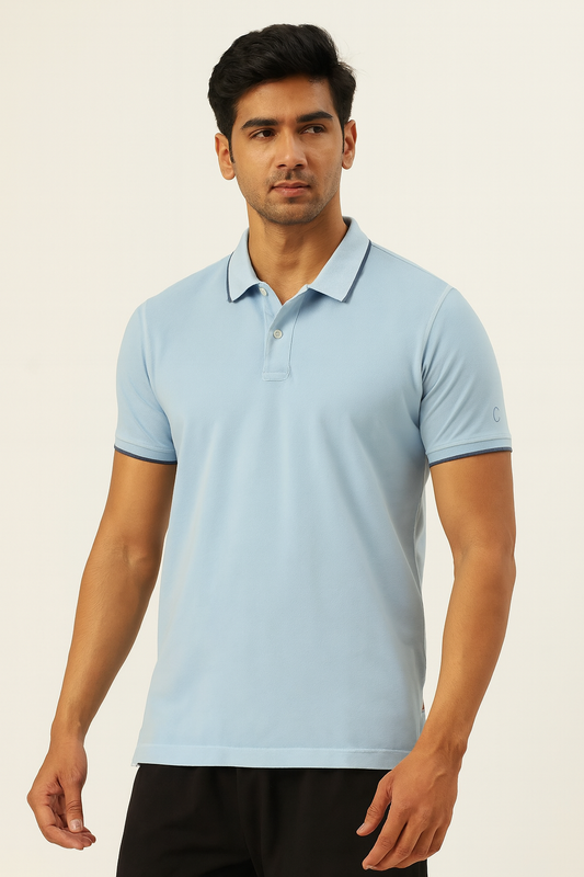 Mens Short Sleeve Aqua Polo