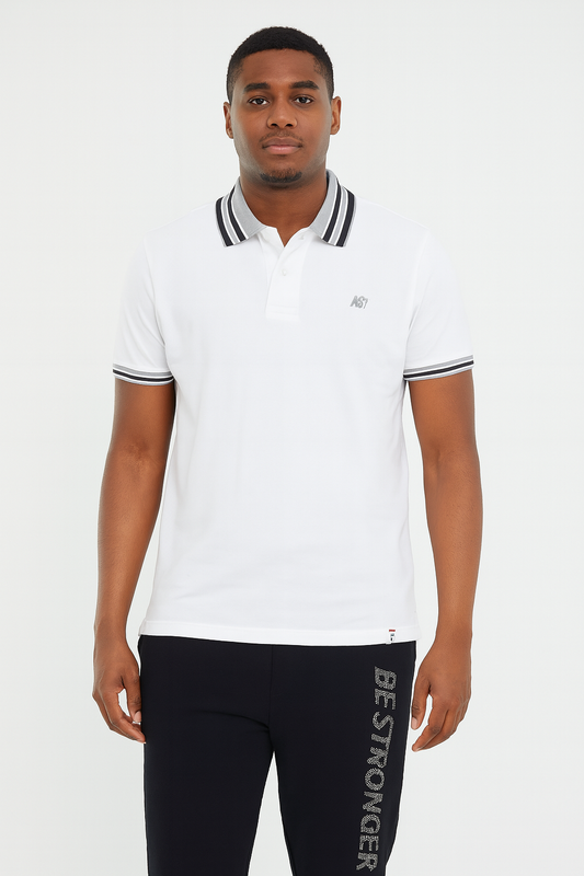 Mens White Grey Collar T Shirt