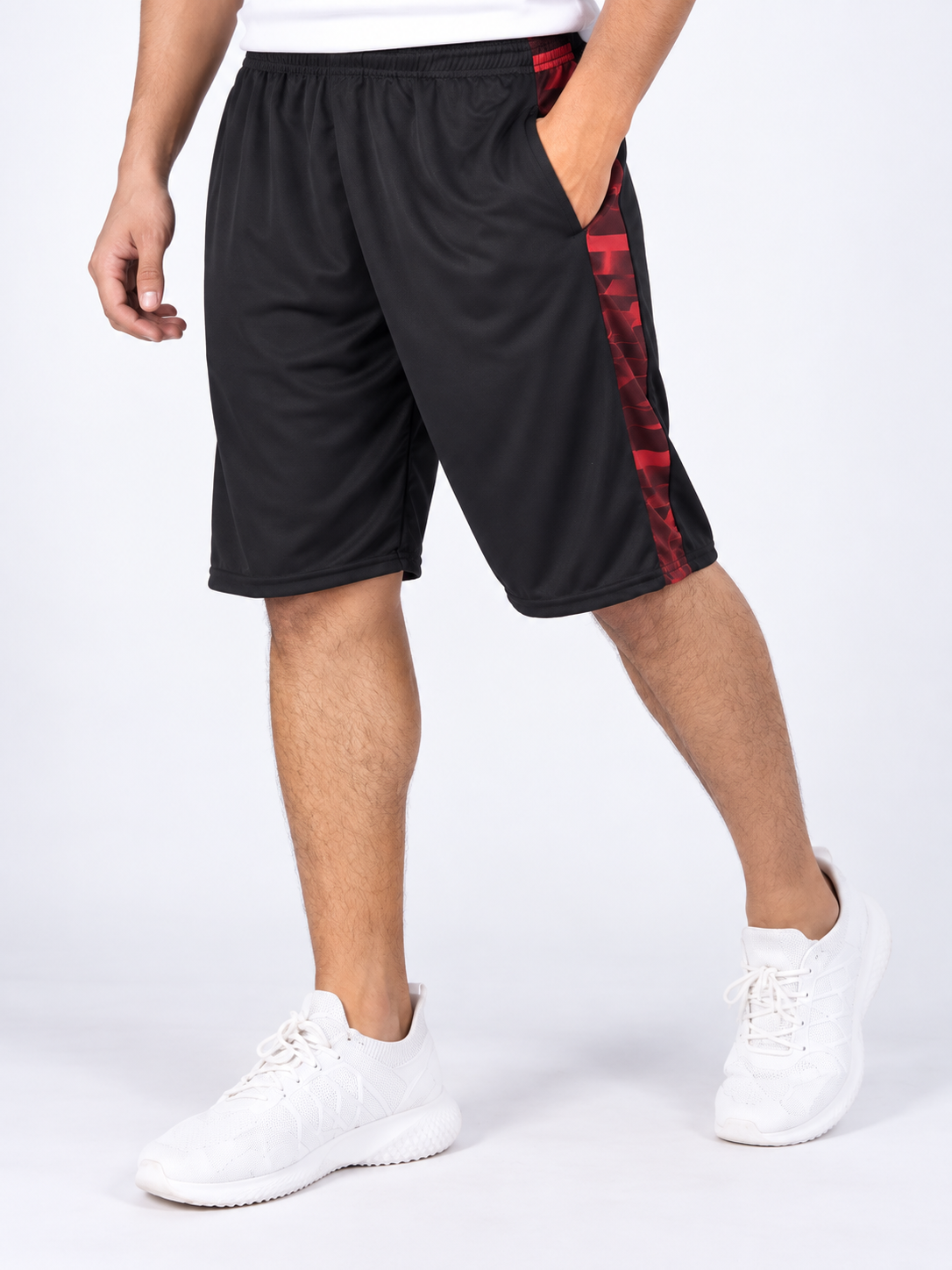 Mens Polyester Dry-Fit Black-Red Shorts
