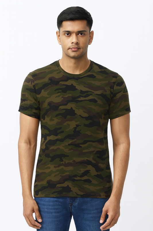 Mens Green Camo Printed T Shirt