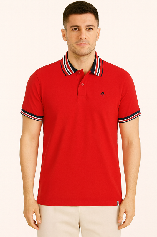Mens Red Black Collar T Shirt