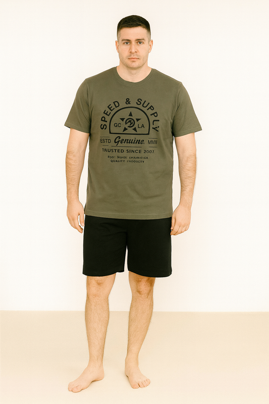 Mens Printed T Shirt Olive / Speed