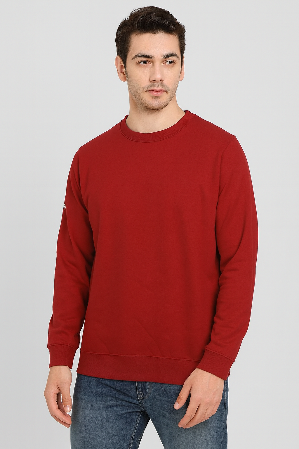 Men Pullover Fleece Red Sweatshirt