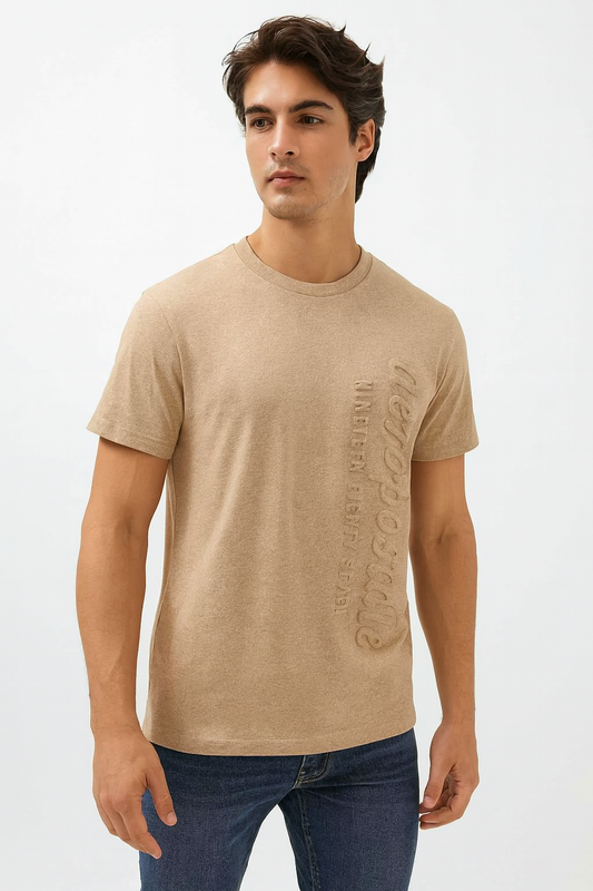 Mens Embossed Beige T-Shirt
