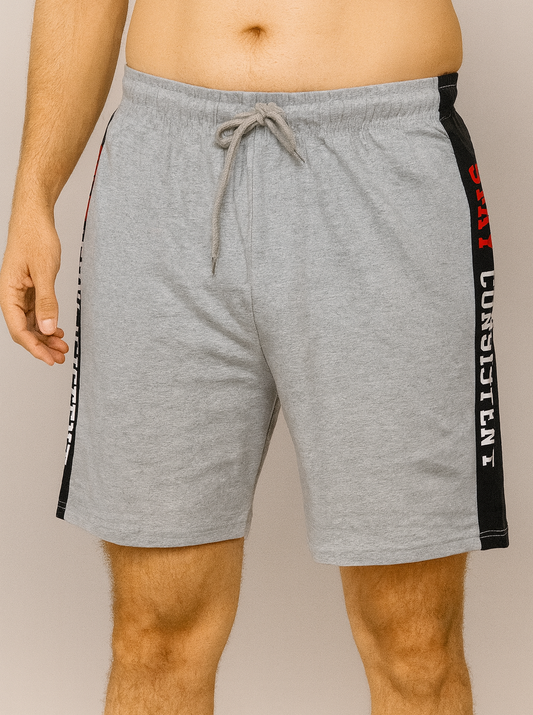 Mens French Terry Panel Shorts Grey Melange