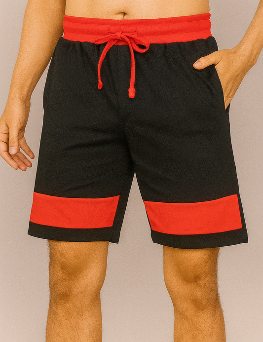 Mens French Terry Knit Shorts Black / Red