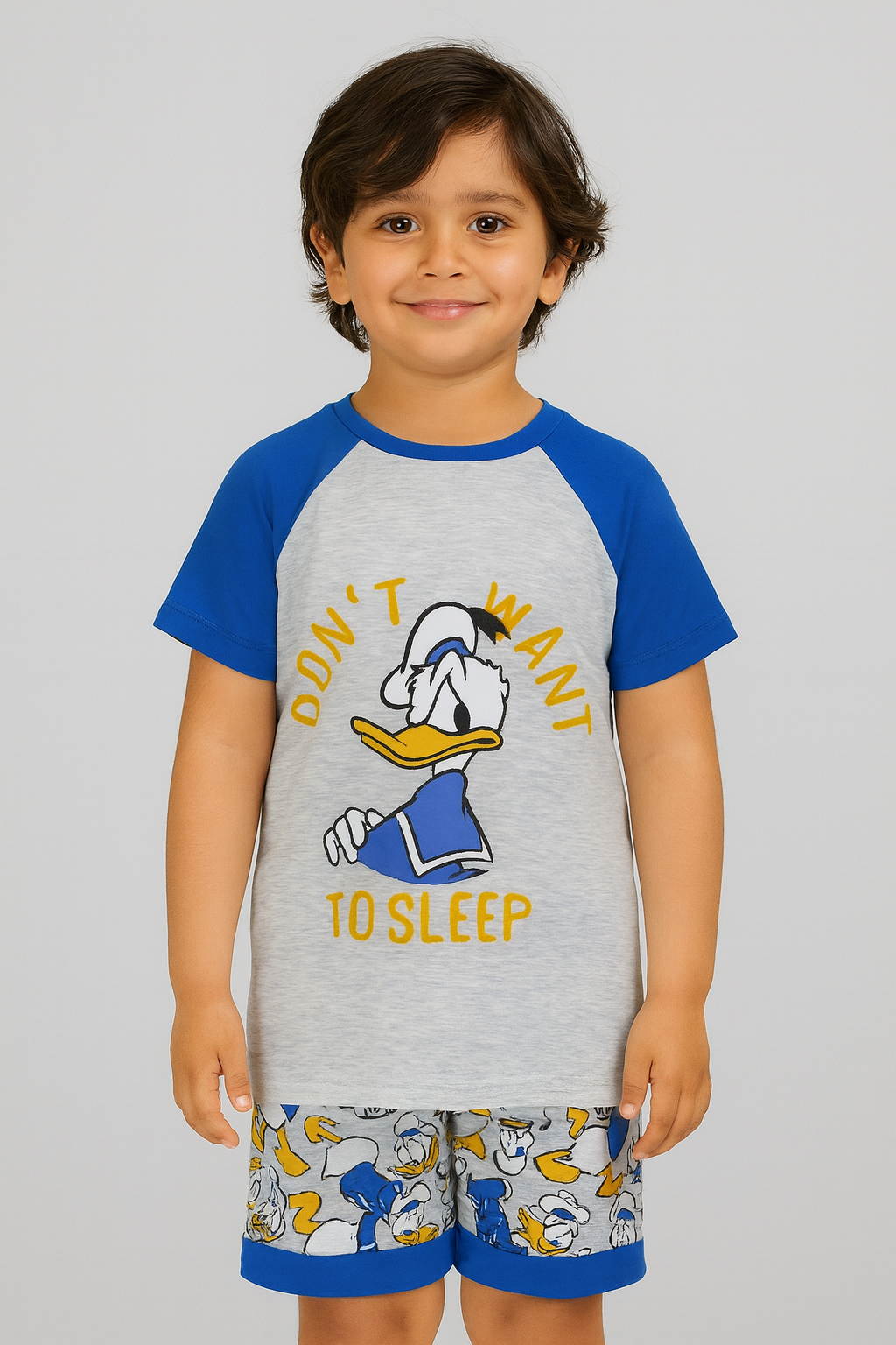 Boys Printed Shorty Set Grey