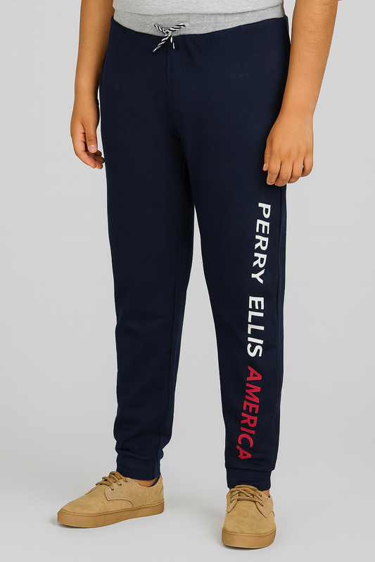 Boys Printed Fleece Navy Jogger