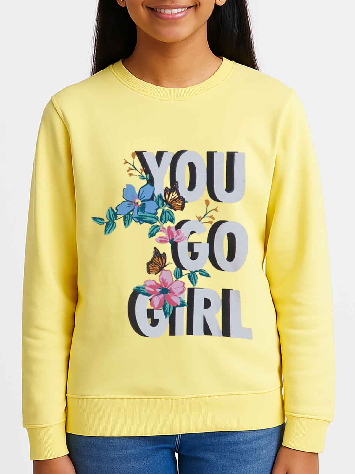 Girls Yellow Fleece Pullover Sweatshirt