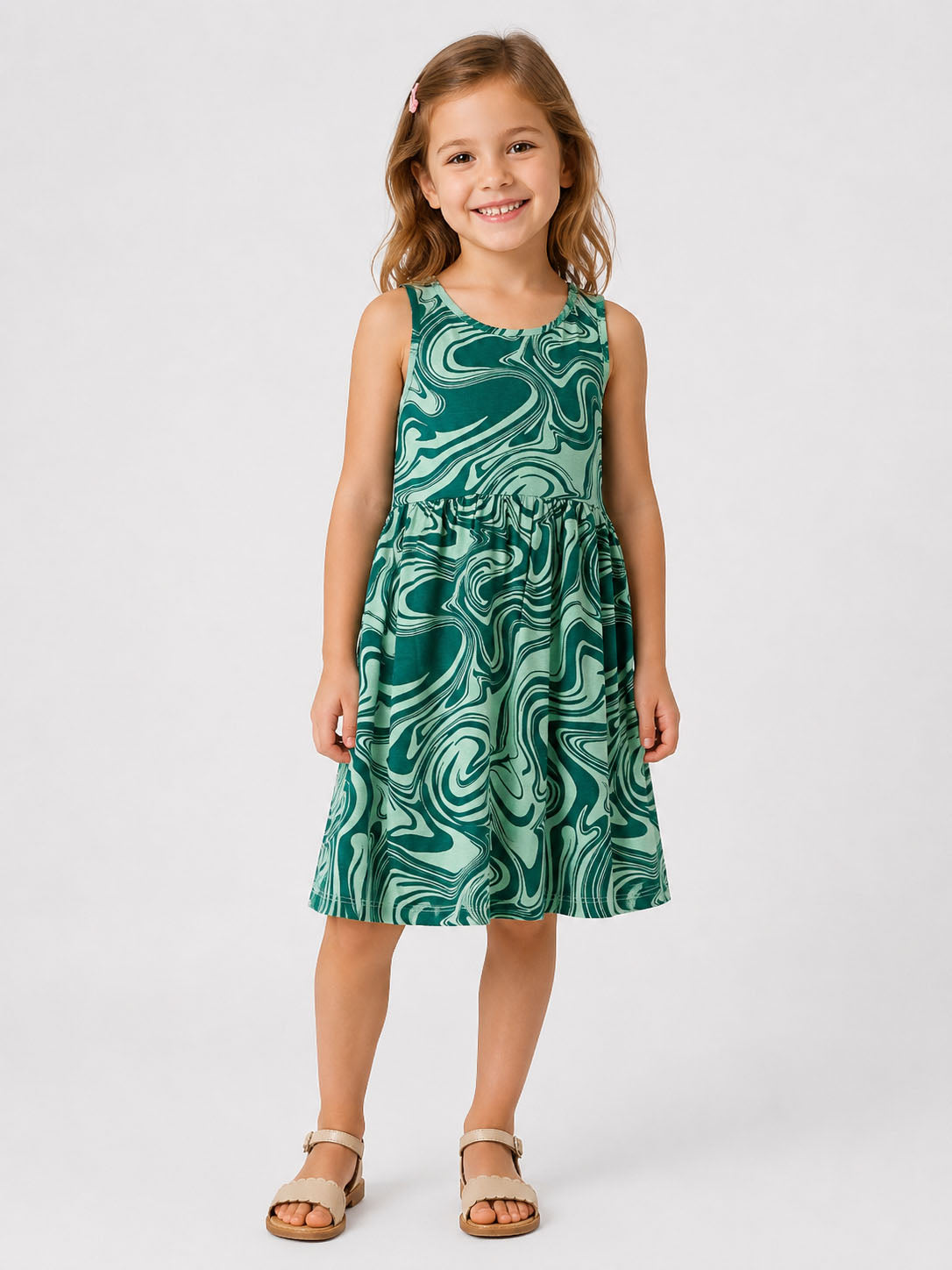 Girls Printed Dress Green AOP