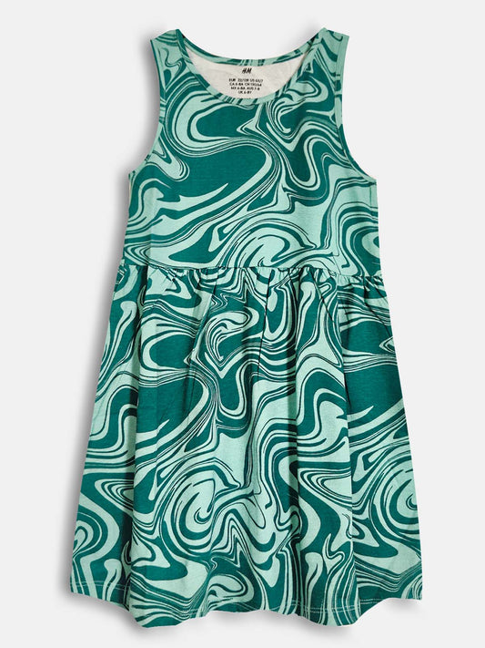 Girls Printed Dress Green AOP