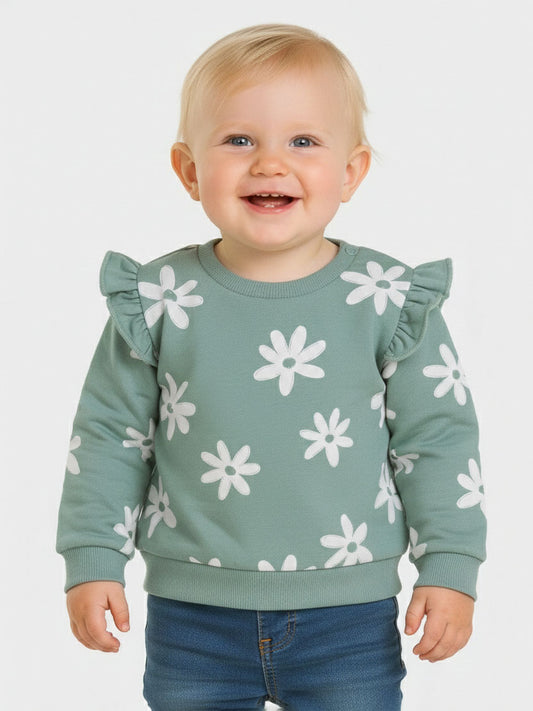 Baby Girls Green Flower Pullover Sweatshirt